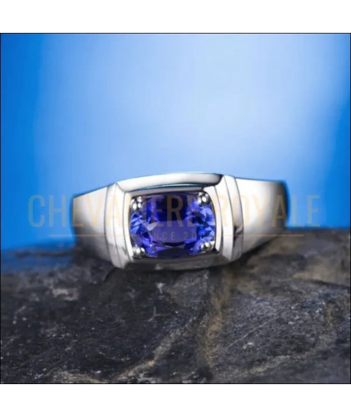 Chevalière Homme de Luxe en Or Blanc avec Tanzanite et Diamant une grave pollution 